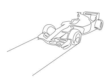 Formula yarış arabasının kesintisiz çizimleri. Tek hatlı resimli spor yarış arabası. 