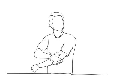 Dirsek eklem ağrısı çeken bir adam çizim çizer. İnsan 'ın sürekli çizdiği çizimler dirsek ağrısı ve yaralanma yüzünden ağrıları var. Düzenlenebilir vuruş.