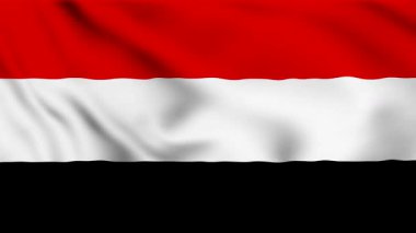 Dalgalanan dünkü bayrak. Bağımsızlık Günü için Yemen bayrağı. Döngü efektli sallanan bayrak. Yemen bayrağı kırmızı, beyaz ve siyah renklidir.