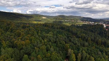 Stunning and breathtaking aerial drone footage that beautifully captures lush, verdant forests and rolling hills