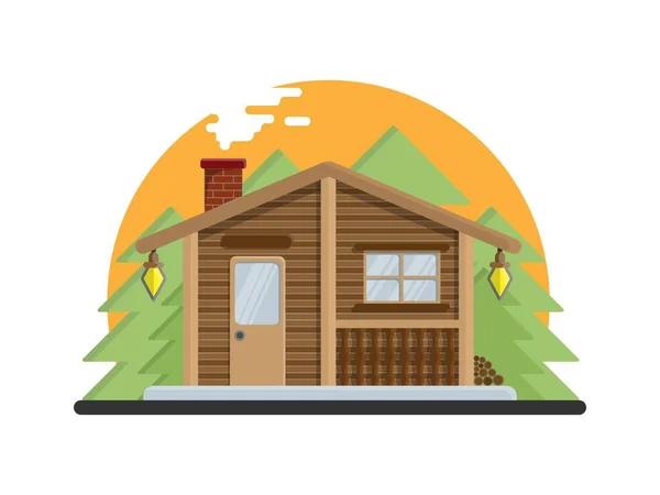 Maison de campagne dans la forêt. Ferme à la campagne. Chalet au milieu des arbres. Illustration vectorielle de bande dessinée. — Image vectorielle