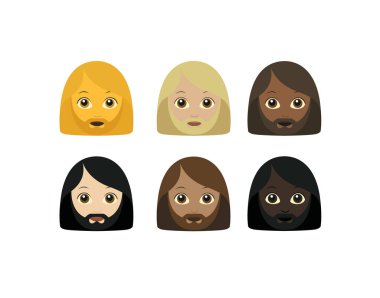 Sakallı kadın sakallı kadın kadın saçı kafa gülüşü emoji sembolü simge çizimi izole edilmiş düz karakter.