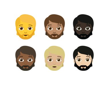 Sakallı, ikili olmayan gülümsemeli kişi yüz yüze karakter emojisi sembolü simge çizimi çizimi izole düz