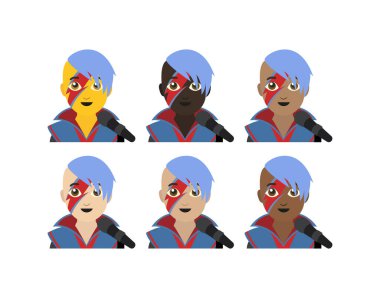 Sanatçı şarkıcı pop yıldızı mikrofon şarkıcısı erkek emoji sembolü simge çizimi izole edilmiş düz adam şarkı söylüyor