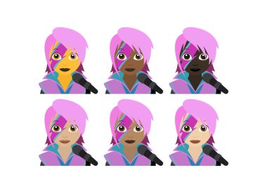 Şarkıcı pop yıldızı kadın pembe saç rock sanatçısı yıldırım surat emoji sembolü simge çizimi düz izole edilmiş