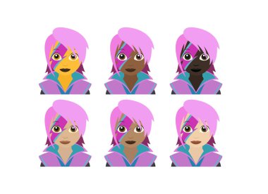 Şarkıcı pop yıldızı kadın pembe saç rock sanatçısı yıldırım surat emoji sembolü simge çizimi düz izole edilmiş