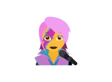 Şarkıcı pop yıldızı kadın pembe saç rock sanatçısı yıldırım surat emoji sembolü simge çizimi düz izole edilmiş