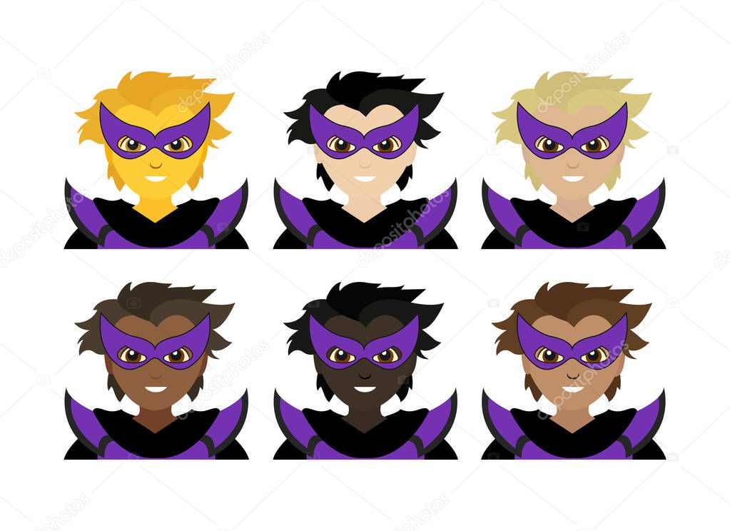 Supervillain villain hero costume masked person emoji symbol sign icon vector illustration isolated flat non-binary