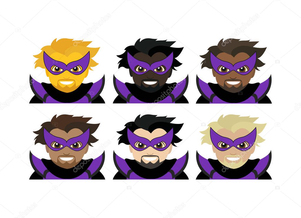 Supervillain villain hero costume masked person emoji symbol sign icon vector illustration isolated flat man men male