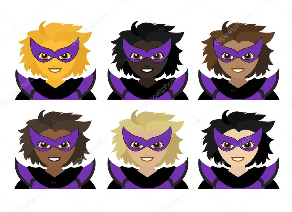 Supervillain villain hero costume masked person emoji symbol sign icon vector illustration isolated flat woman women female