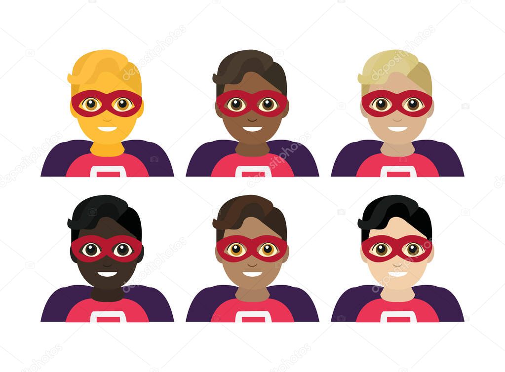 Superhero man men male super hero mask masked vigilante emoji symbol sign icon vector illustration isolated flat