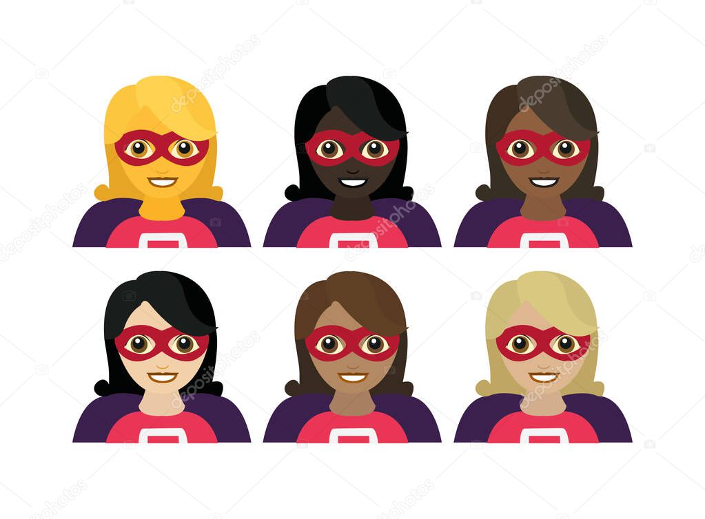 Superhero woman female super hero mask masked vigilante emoji symbol sign icon vector illustration isolated flat