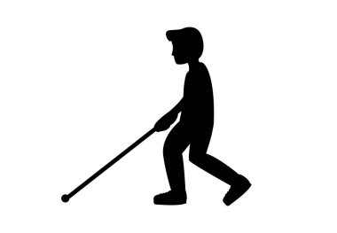 Baston hareketlilik yardımı alan kör bir adam. Erkek emoji sembolü. Simge vektör çizimi izole edilmiş.