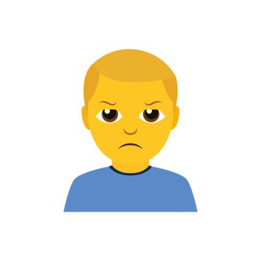 Kızgın adam üzgün üzgün surat üzgün ifade insan erkek baş emoji sembolü simge çizim düz izole