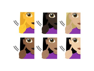 Amerikan İşaret Dili 'nde (ASL) sağır işareti olarak kullanılan ve işaret parmağı ile işaret parmağı ile işaret eden sağır kadın, baş el emojisi sembolü simge sembolü ikon vektör çizimi izole edildi.