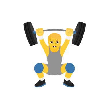 Ağırlıklarla dolu halteri kafasının üstüne kaldıran bir kişi ikili olmayan emoji sembolü simgesi ikon vektör ilülasyonu izole edilmiş düz güçlü