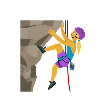 Kaya tırmanışçısı kayalık kadın sporcu kaya tırmanışı emoji sembolü simge çizimi izole düz