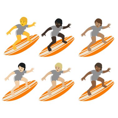 Sörf yapan sörfçü plaj sörfçüsü ikili olmayan su sporları tahtası okyanus deniz emojisi sembolü simge çizimi düz sörf çizimi