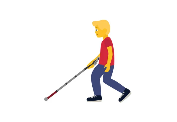 Baston hareketlilik yardımı alan kör bir adam. Erkek emoji sembolü. Simge vektör çizimi izole edilmiş.