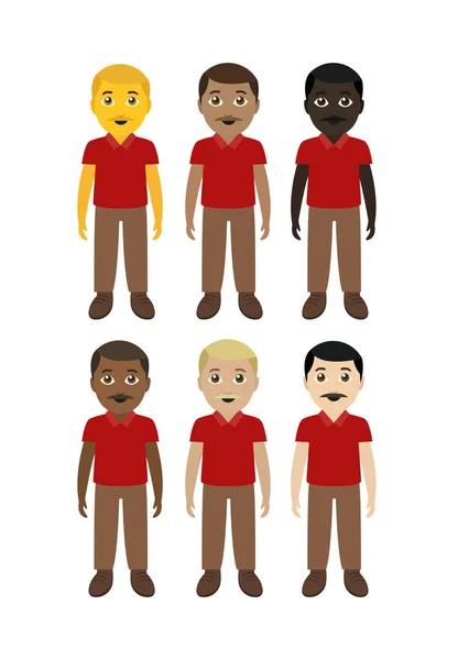 Kırmızı tişörtlü adam gülümse mutlu adamlar ayakta duruyor emoji sembolü ikon vektör çizimi izole edilmiş düz