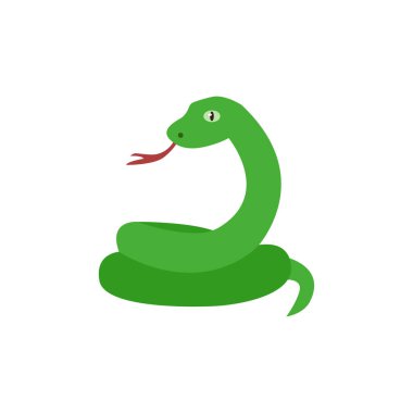 yeşil yılan sevimli sürüngen hayvan yılan emoji sembolü simge ikon vektör çizimi izole düz
