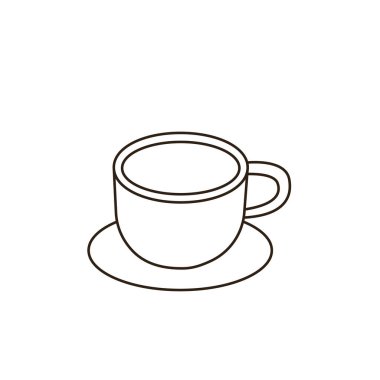 Beyaz kahve fincanı, sütlü kahve, sütlü kahve, emoji sembolü simge çizimi, izole edilmiş düz resim.