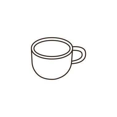 Beyaz kahve fincanı, sütlü kahve, sütlü kahve, emoji sembolü simge çizimi, izole edilmiş düz resim.