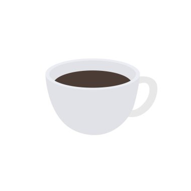 Beyaz kahve fincanı, sütlü kahve, sütlü kahve, emoji sembolü simge çizimi, izole edilmiş düz resim.