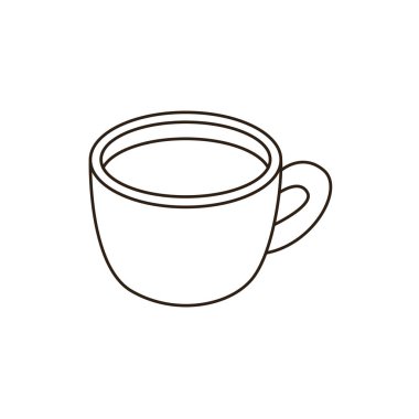 Beyaz kahve fincanı, sütlü kahve, sütlü kahve, emoji sembolü simge çizimi, izole edilmiş düz resim.