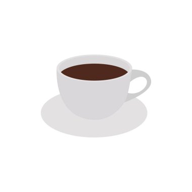 Beyaz kahve fincanı, sütlü kahve, sütlü kahve, emoji sembolü simge çizimi, izole edilmiş düz resim.