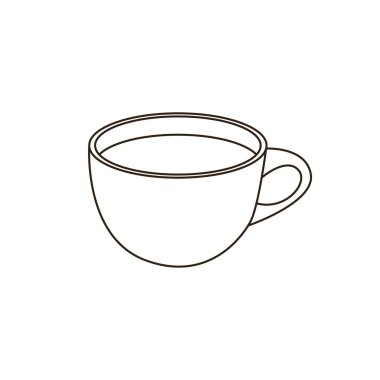 Beyaz kahve fincanı, sütlü kahve, sütlü kahve, emoji sembolü simge çizimi, izole edilmiş düz resim.