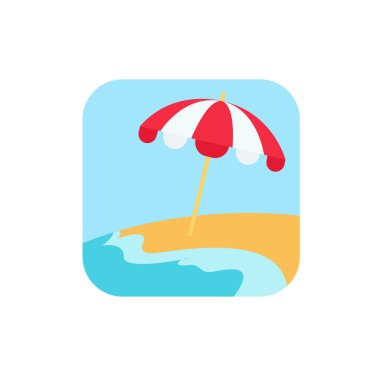 Plaj şemsiyesi yaz tatili okyanus tatili emoji sembolü ikon vektör çizimi izole edilmiş düz