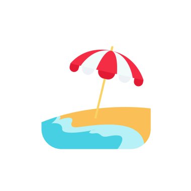 Plaj şemsiyesi yaz tatili okyanus tatili emoji sembolü ikon vektör çizimi izole edilmiş düz