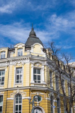 Sarı ve beyaz cepheli muhteşem bir neo-klasik bina. Belirgin bir gri kubbe, dekoratif pencere süslemeleri ve beyaz mimari pervazları var.