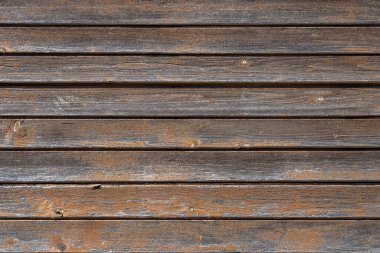 Yıpranmış, koyu kahverengi tahıllı ve kabuğu soyulan yatay ahşap ahşap ahşap dokular.,