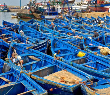 Balıkçı tekneleri limanda Essaouira şehir