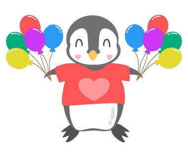 Cute Penguin Holding Colorful Balloons