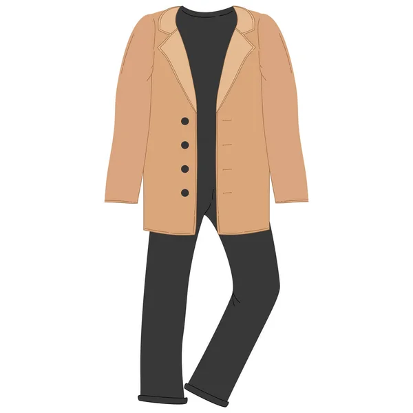 Minimalist Deve Ceketi ve Pantolon Kıyafeti Çizimi