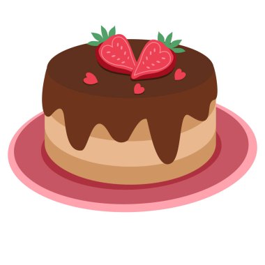 Kalp Şeklinde Çilekli Çikolatalı Lav Keki Sevgililer Günü İllüstrasyonu