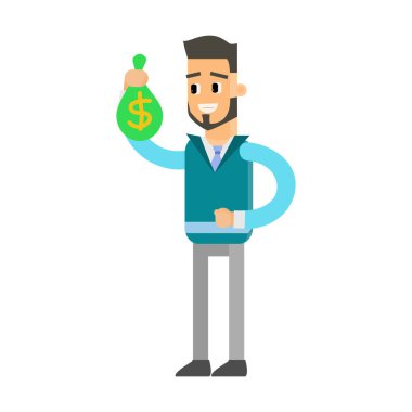 Para çantası vektör illüstrasyonlu iş adamı