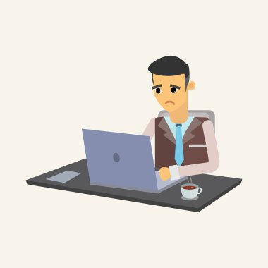 Bilgisayarda çalışan bir adam. düz tasarım illüstrasyon