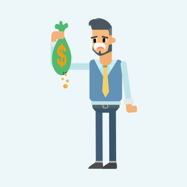 Para çantası vektör çizimi tasarımı ile iş adamı karakteri