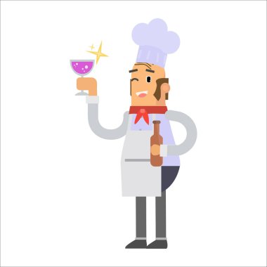 Şarap şişesi vektör illüstrasyon tasarımlı erkek şef