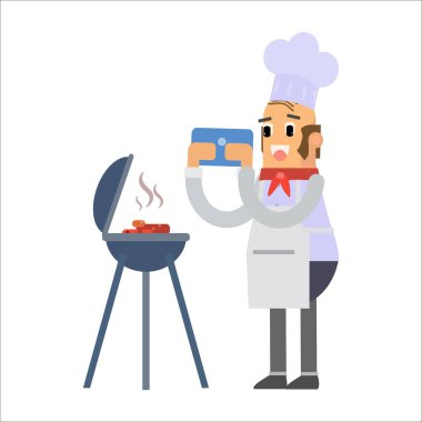 Önlükle yemek yap, mutfakta yemek yap.