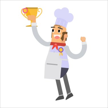 Önlük giyen mutlu bir adamın düz çizimi