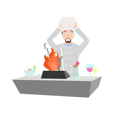 Yemek pişiren bir adamın vektör çizimi