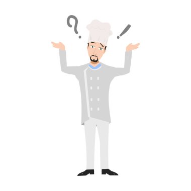 Karikatür erkek garson bir şey gösteriyor.