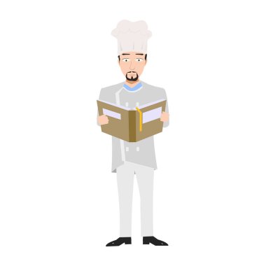 Tablet vektör illüstrasyonlu üniformalı şef.
