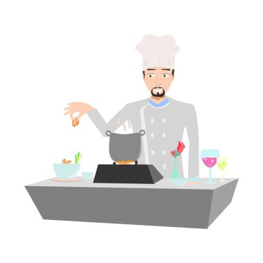 Mutfakta tavası olan bir şef..