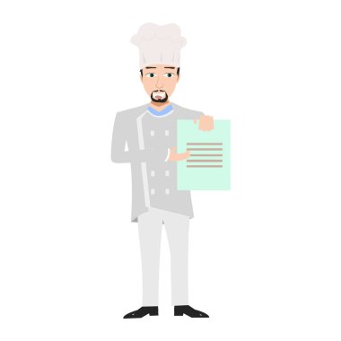 Tabak tutan şefin vektör karikatür çizimi.